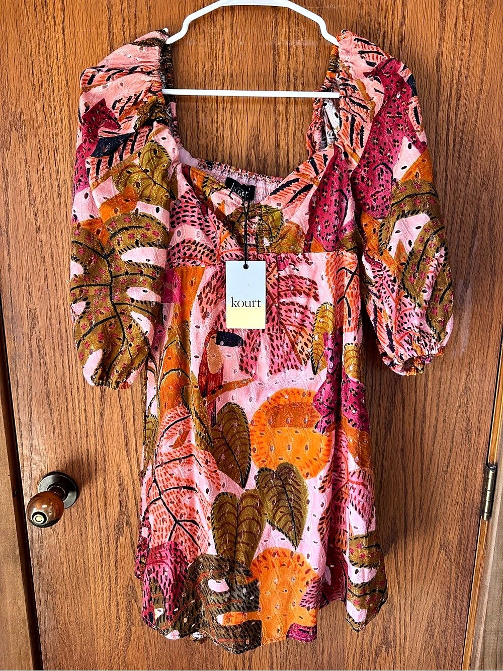 Kourt Robbie Eyelet Cotton Mini Dress NWT Pink & Orange
